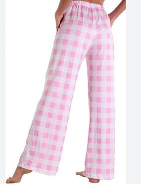 GAP Body pajama pants pink & and white checks 100% cotton drawcord waist size XL
